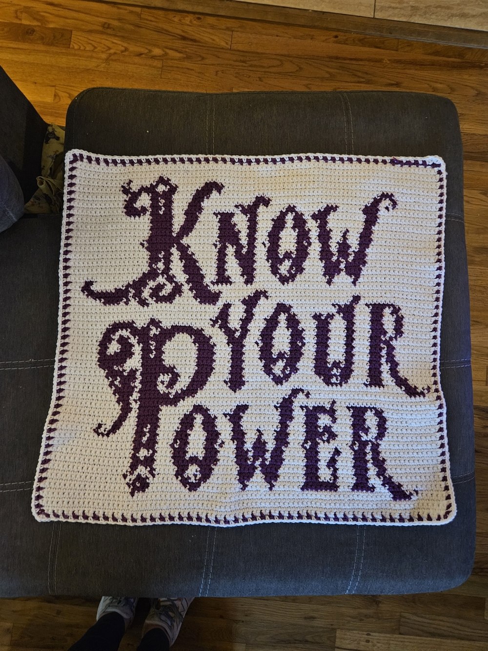 Know Your Power Crochet Throw - White and Deep Purple